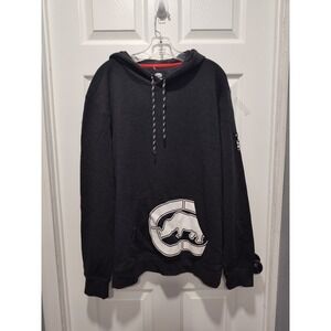 Ecko Unltd Charcoal Heathered Gray Hoodie White Pocket/Sleeve Logo Size Large